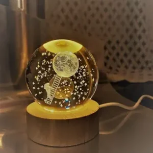 3D Astronuat Crystal LED Ball USB Night Light, With Wooden Base